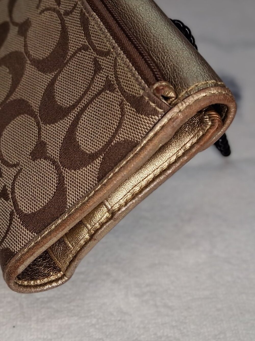 Coach Signature Metallic Gold Trim Small Flap Bag – Plaid Lining, Buckle Detail - Picture 4 of 14